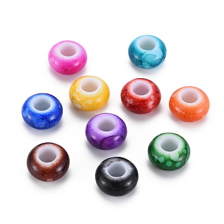 Honeyhandy Baking Paint Opaque European Acrylic Beads, Large Hole Beads, Rondelle, Mixed Color, 14x8mm, Hole: 6mm, about 500pcs/500g