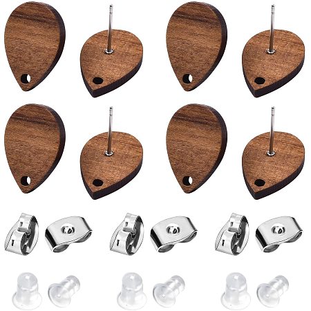 BENECREAT 14 Pairs Wood Post Stud Earrings Mixed Color Teardrop Walnut Earring(17x11.5mm) with 30pcs 304 Stainless Steel Ear Nuts and 50pcs Silicone Ear Nuts