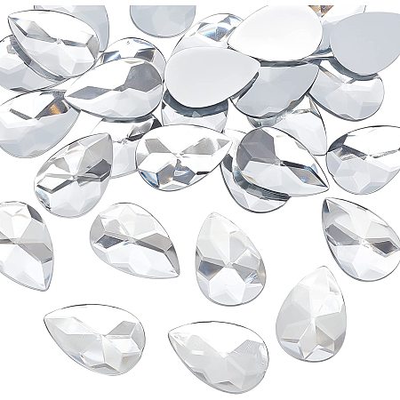 FINGERINSPIRE 30 Pcs 30x44.5mm Large Teardrop Acrylic Rhinestone Gems with Container Acrylic Jewels Embelishments Crystals Flat Back Clear Acrylic Jewels for Costume Making Cosplay