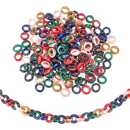 Pandahall Elite 300pcs Acrylic Linking Rings, 6 Color Dark Series Quick Link Connectors Curb Chains Rings Open Linking Rings for Men and Cool Ladies Jewelry Craft Making Eyeglass Purse Shoe Chain