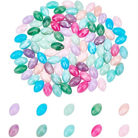 NBEADS 100 Pcs Imitation Gemstone Acrylic Beads, 10 Colors Imitation Stone Beads Oval Loose Beads for Summer Bracelet Necklace Earrings Jewelry Making, Hole: 2.5mm