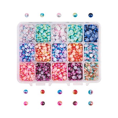 PandaHall Elite 15 Colors Half Flatback Pearl Beads, 5mm 6mm Acrylic Imitation Pearl Cabochon for Scrapbooking Embellishment and Craft DIY Phone Nail Making, About 3150pcs