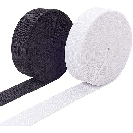 BENECREAT 1-Inch 11 Yard White Black Foldover Elastic Stretch FOE Elastic Ribbon for Hairbands Hair Ties and Bows