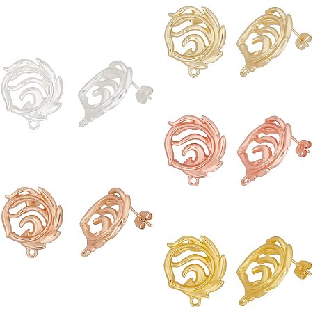 Arricraft 5 Pairs 5 Colors Alloy Stud Earring Findings, Gold Plated Earring Posts Flower Shaped Charms with Steel Pins for DIY Jewelry Making