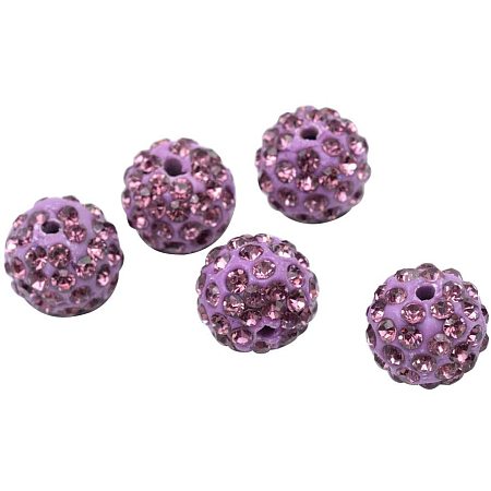 Pandahall Elite About 100 Pcs 10mm Clay Pave Disco Ball Czech Crystal Rhinestone Shamballa Beads Charm Round Spacer Bead for Jewelry Making Light Amethyst
