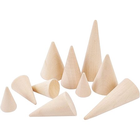 FINGERINSPIRE 10pcs Wooden Cone Ring Holder 5 Different Size Wood Ring Display Stand Rings Display Holder Ring Jewelry Organizer Holders DIY Craft Wooden Cone Stand Ring Jewelry Display Rack