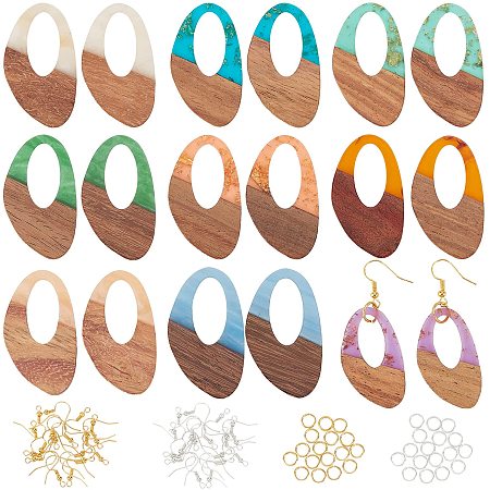 OLYCRAFT 90pcs Resin Wooden Earring Pendants 18pcs Teardrop Wood Statement Jewelry Findings Wood Earring Accessories with Earring Hooks Jump Rings for Necklace Jewelry Making - 9 Colors