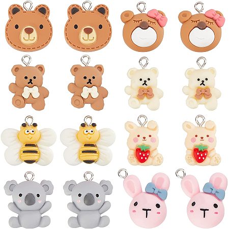 SUNNYCLUE 1 Box 32Pcs 8 Styles Resin Animal Charms Bear Cabochons Rabbit Koala Bee Pendants Slime Charm Bulk for Jewelry Making Charms Necklaces Earrings Keychain Finding DIY Craft Supplies Women