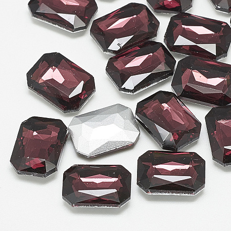 Honeyhandy Pointed Back Glass Rhinestone Cabochons, Faceted, Rectangle Octagon, Burgundy, 14x10x4mm