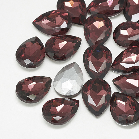 Honeyhandy Pointed Back Glass Rhinestone Cabochons, Back Plated, Faceted, teardrop, Burgundy, 18x13x5mm