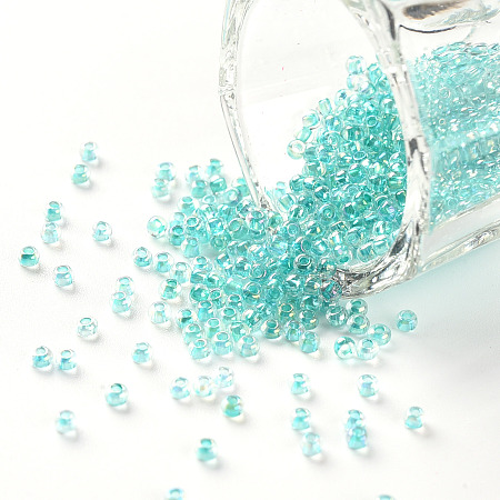 FGB 11/0 Round Glass Seed Beads, Transparent Inside Colours, AB Color Plated, Light Sea Green, 2.3x1.5mm, Hole: 1mm, about 18500pcs/pound