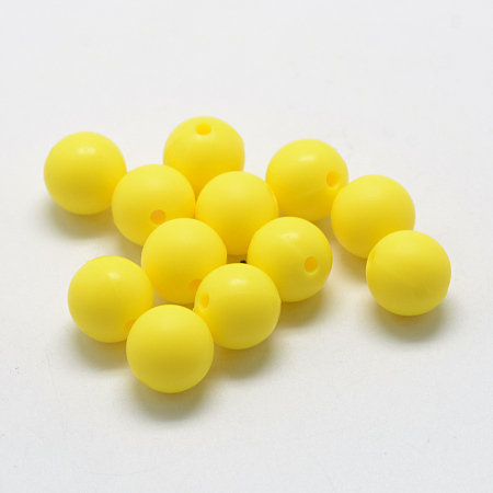 Honeyhandy Food Grade Eco-Friendly Silicone Beads, Round, Yellow, 12mm, Hole: 2mm
