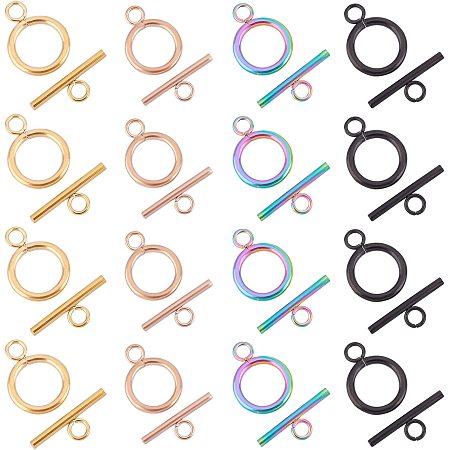 DICOSMETIC 16 Sets 4 Color Stainless Steel Toggle Clasps Ring IQ Clasps OT Clasps T-Bar Closure Clasps Mixed Color Tibetan Style Round Clasps for Jewelry Making Craft