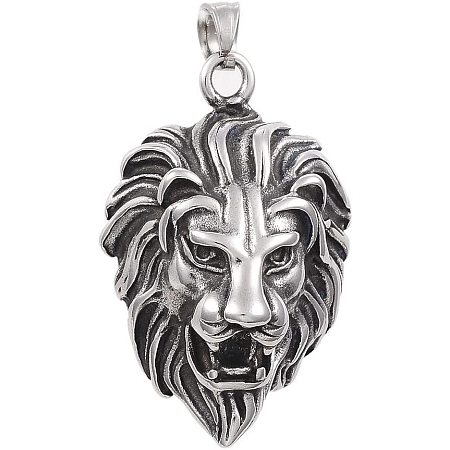 PandaHall Elite 3pcs 6mm Hole Lion Charms Antique Silver Pendants Stainless Steel Pendants Animal Lion Head Charms for DIY Crafts Jewelry Making