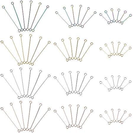 Pandahall Elite 120 Pcs 4 Colors Jewelry Making Open Double Eye Pins, 36/26/16mm Eye Pins Open Stainless Steel Wire Eye Pins Double-end Loops Eyepins for Jewelry Findings Making Arts Projects