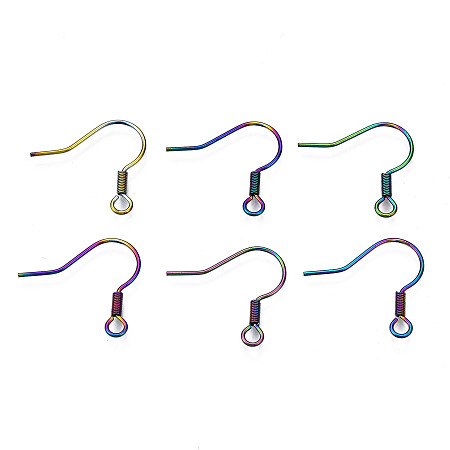 Arricraft Ion Plating(IP) 304 Stainless Steel French Earring Hooks, Flat Earring Hooks, Ear Wire, with Beads, Multi-color, 17.5x18~19mm, Hole: 2mm, Pin: 0.6mm