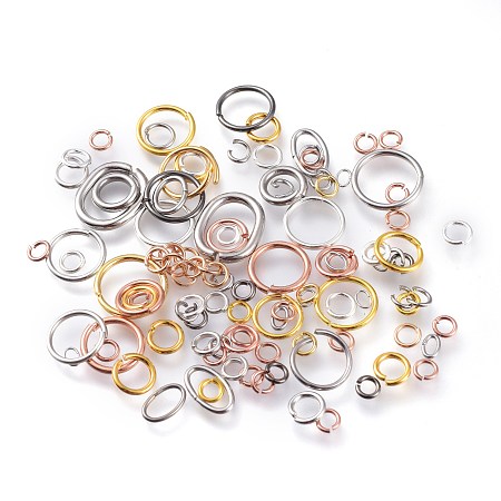 Honeyhandy Brass & Stainless Steel Open Jump Rings, Mixed Style, Mixed Color, 4~12x1~2mm, Inner Diameter: 2~9.5mm