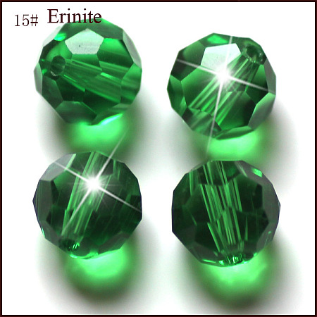 Honeyhandy Imitation Austrian Crystal Beads, Grade AAA, Faceted, Round, Green, 10mm, Hole: 0.9~1mm