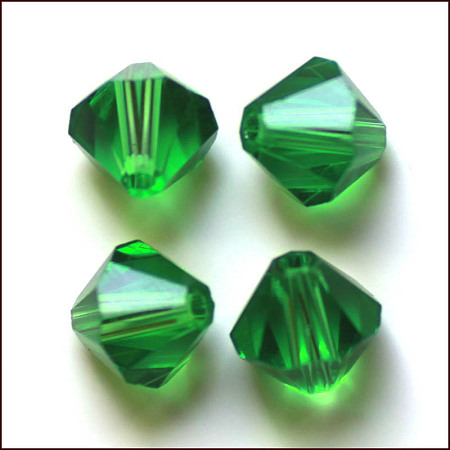 Honeyhandy Imitation Austrian Crystal Beads, Grade AAA, Faceted, Bicone, Green, 4x4mm, Hole: 0.7~0.9mm