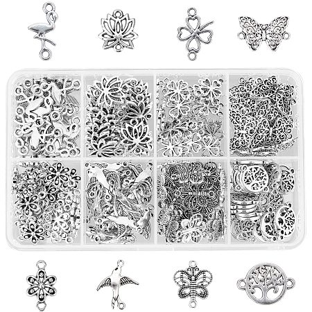 CHGCRAFT 220pcs Tibetan Clover Lotus Flower Connector Beads Charms Butterfly Flamingo Charms Pendants Beads Connector for Valentine's Mother's Day