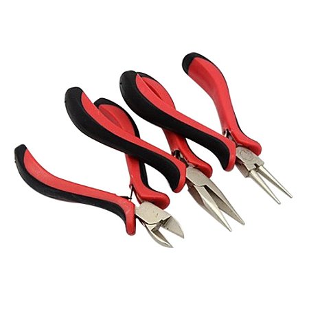 ARRICRAFT Red Jewelry Plier Sets, 3 Ferronickel Jewelry Making Plier (Side-Cutting Pliers, Flat Nose Pliers and Round Nose Pliers)