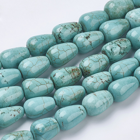 Honeyhandy Natural Howlite Beads Strands, Dyed, teardrop, Turquoise, 14x9~10mm, Hole: 1mm, about 28pcs/strands, 15.7 inch(40cm)