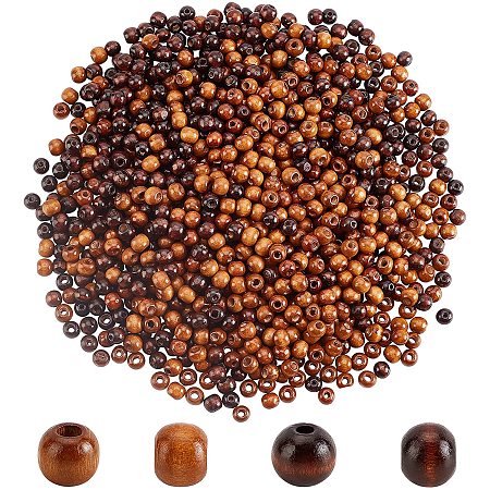 AHANDMAKER 1000pcs 2 Colors 10mm Natural Wood Beads, Dyed Round Dark Brown Wood Color Beads Unfinished Macrame Wooden Beads with Large Hole for Craft Macrame Farmhouse Garlands Christmas Decoration
