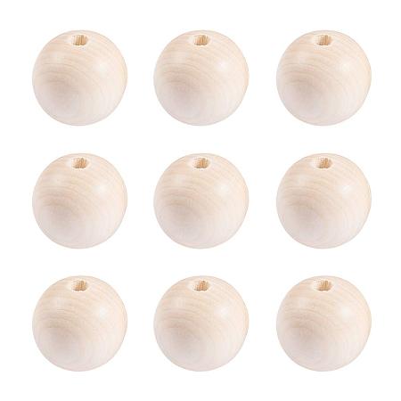 PandaHall Elite 40pcs 35mm Natural Round Wooden Beads Assorted Round Wood Ball Loose Spacer Beads for DIY Jewelry Craft Making Home Decorations Party Decorations