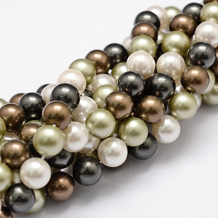 Honeyhandy Shell Pearl Bead Strands, Grade A, Round, Dark Olive Green, 8mm, Hole: 1mm, about 49~52pcs/strand, 16 inch