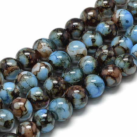 Baking Painted Glass Beads Strands, Round, Dodger Blue, 10mm, Hole: 1.5mm; about 85pcs/strand, 31.4 inches(79.7cm)