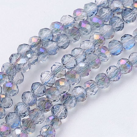 Arricraft Electroplate Glass Beads Strands, Faceted, Rondelle, Blue Plated, 4x3mm, Hole: 1mm; about 140pcs/strand,16.5 inches