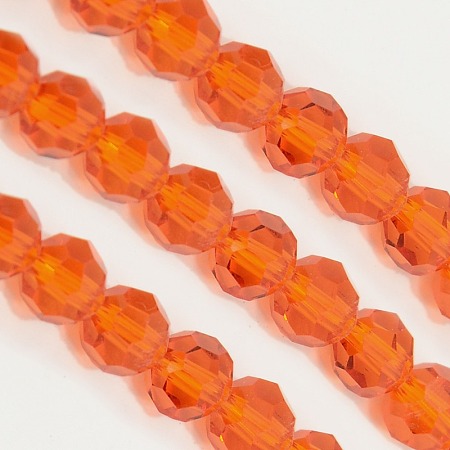 Honeyhandy Faceted Round Glass Beads Strands, Dark Orange, 4mm, Hole: 1mm, about 98pcs/strand, 13.7 inch