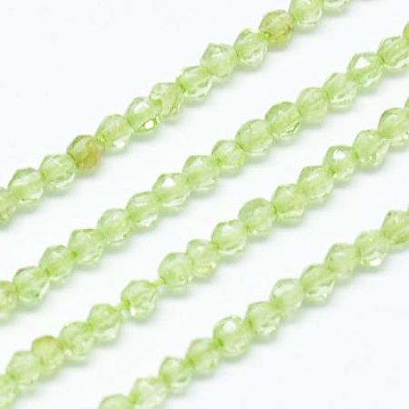Honeyhandy Natural Peridot Beads Strands, Faceted, Round, Green Yellow, 2mm, Hole: 0.5mm