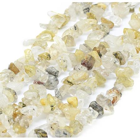 Honeyhandy Natural Gold Rutilated Quartz Chip Bead Strands, 5~8x5~8mm, Hole: 1mm, about 31.5 inch
