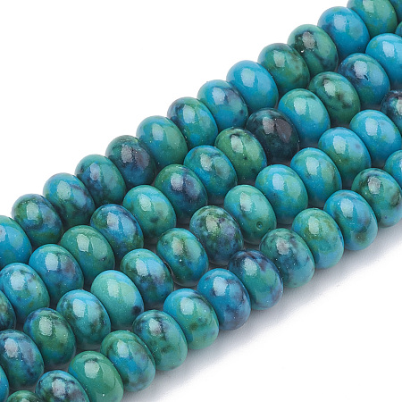 Natural Ocean white Jade Beads Strands, Spray Painted, Rondelle, Dark Turquoise, 8~8.5x5mm, Hole: 1mm, about 78pcs/strand, 15.7 inch