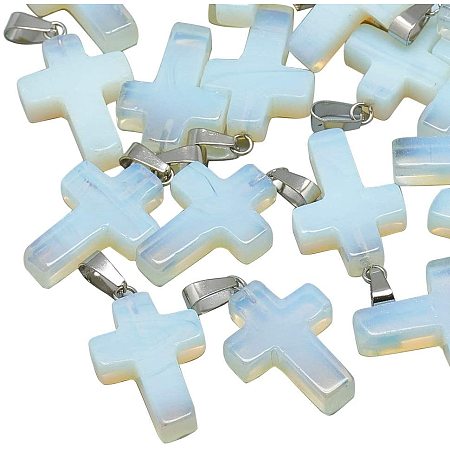 UNICRAFTALE 5pcs Opalite Pendants Cross Charms with Stainless Steel Snap On Bails for DIY Jewelry Making, Hole 6x4mm