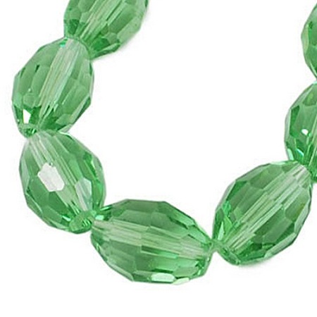 Honeyhandy Faceted Transparent Glass Beads Strands, Oval, Lawn Green, about 6mm long, 4mm thick, hole: 1mm, about 72pcs/strand