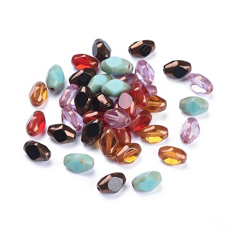 Electroplate Czech Lampwork Beads, Faceted, Rice, Mixed Color, 8~8.5x6x5mm, Hole: 1mm