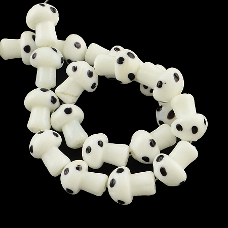 Honeyhandy Mushroom Handmade Lampwork Beads Strands, White, 16x12mm, Hole: 2mm, about 20pcs/strand, 13.7 inch