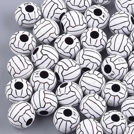 ARRICRAFT Craft Style Acrylic Beads, Sports Beads, Volleyball, White, 12x10.5mm, Hole: 3.5~4mm