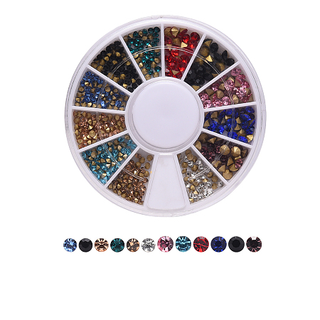Honeyhandy Pointed Back Glass  Rhinestones, For Nail Art Decoration Accessories, Diamond Shape, Mixed Color, 2mm, 3mm