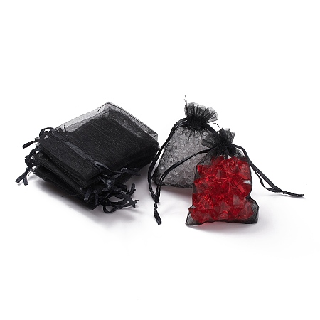 Honeyhandy Organza Bags, with Ribbons, Black, 9x7cm