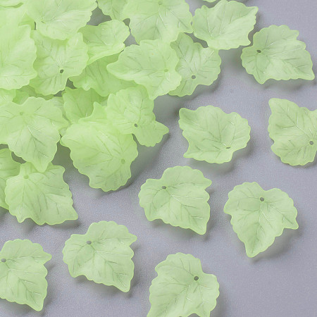 Honeyhandy Transparent Frosted Acrylic Pendants, Leaf, Lime Green, 24x22.5x3mm, Hole: 1mm