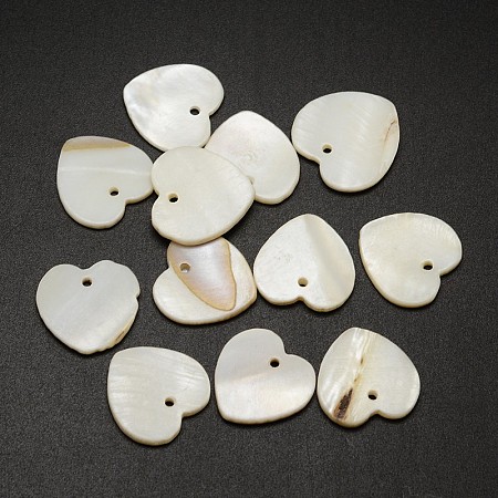 Honeyhandy Shell Heart Pendants, Seashell Color, 17x17x2mm, Hole: 1mm