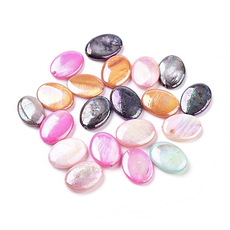 Nbeads Natural Freshwater Shell Beads, AB Color, Dyed, Oval, Mixed Color, 18x13x4mm, Hole: 1mm