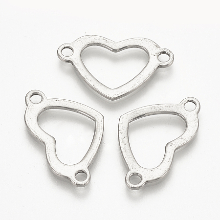 Honeyhandy 201 Stainless Steel Links connectors, Heart, Stainless Steel Color, 14x22.5x1mm, Hole: 2mm