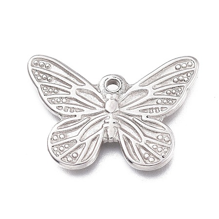 Honeyhandy 304 Stainless Steel Pendants, Butterfly, Stainless Steel Color, 11x16x1.5mm, Hole: 1mm