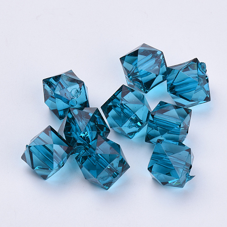 Honeyhandy Transparent Acrylic Beads, Faceted, Cube, Teal, 8x8x7.5mm, Hole: 1.4mm