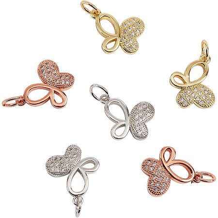 NBEADS 6 Pcs Butterfly Cubic Zirconia Charms Brass Micro Pave Cubic Zirconia Pendants for Bracelet Necklace Earrings Jewelry Making