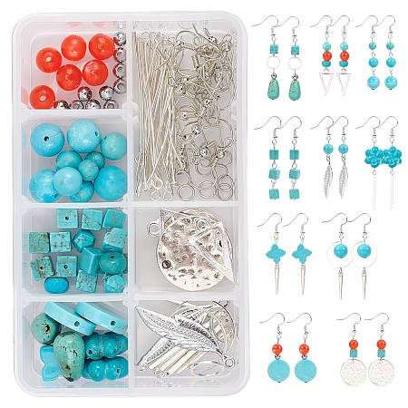 SUNNYCLUE DIY Earring Making Kits, Include Dyed Natural Howlite Beads, Resin Beads, Alloy Pendant, Brass Earring Hooks & Jump Ring, Iron Pins, Mixed Color
